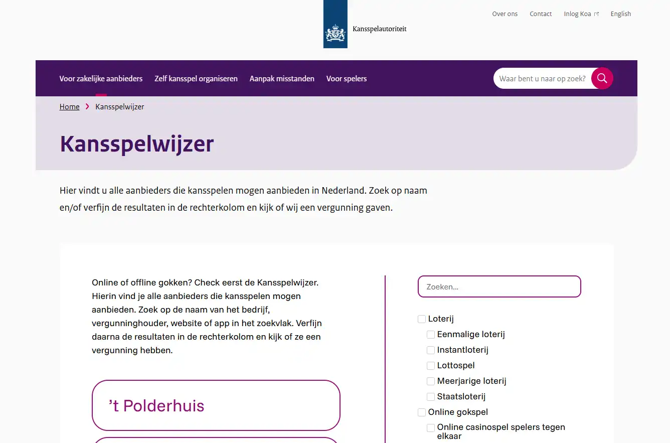 Kansspelwijzer voor controle van Nederlandse vergunninghouders